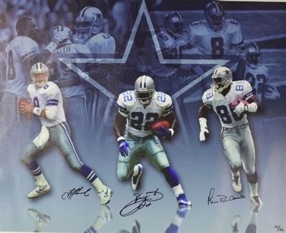 Dallas Cowboys “Triplets” Montage on Canvas Signed by Aikman, Smith and Irvin 33” x 44”